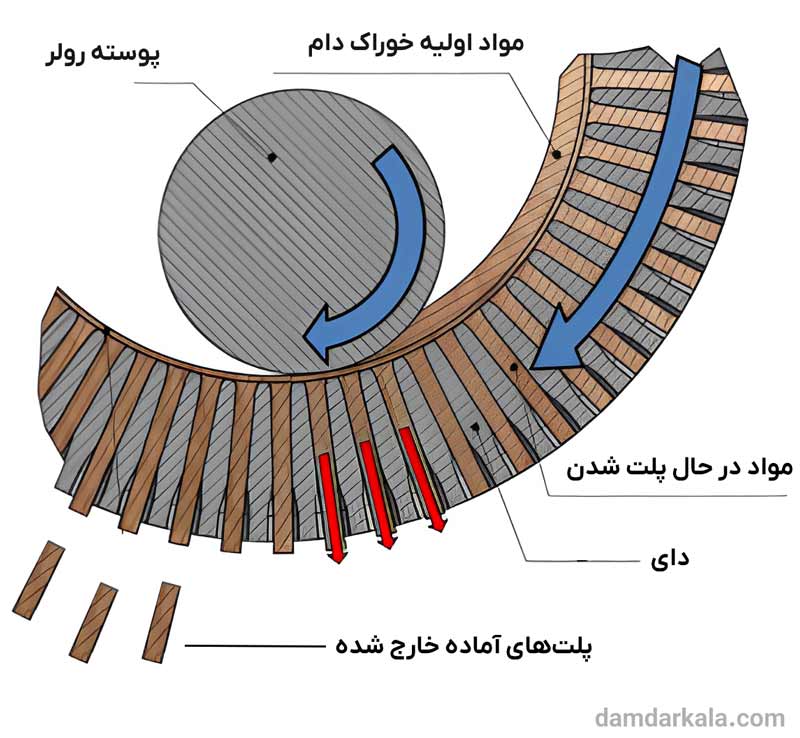 تولید خوراک پلت دام، توسط پوسته رولر و دای